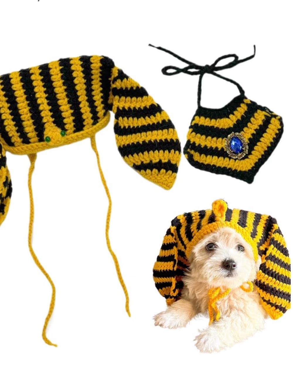 Striped Pharaoh Pet Costume Set - Black & Yellow Egyptian